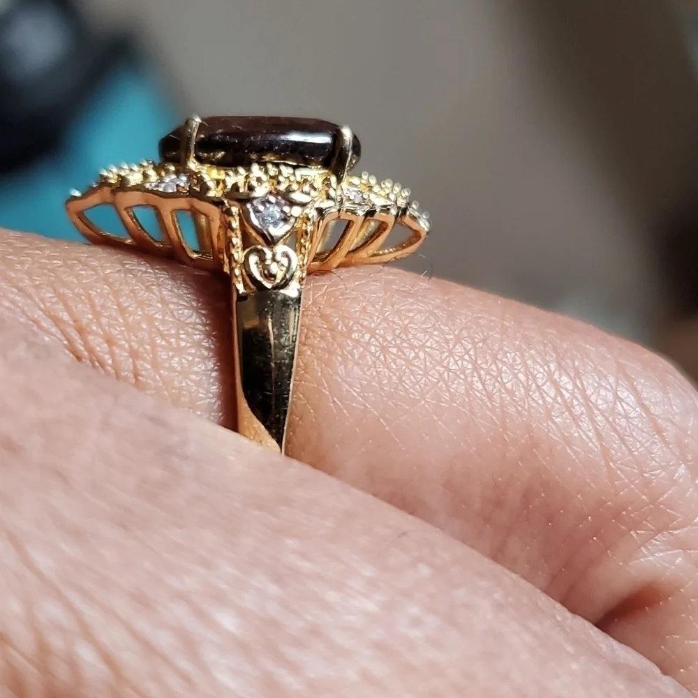 Natural Chocolate Sapphire Zircon Kite shaped Ring in Gold Vermeil - Picture 7 of 8